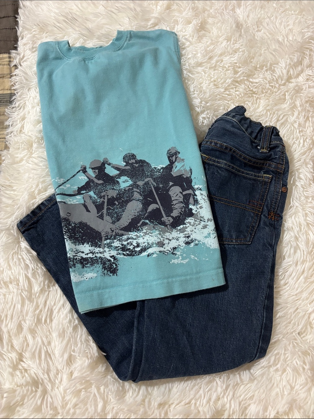 Boys Denim Jeans in Dark Blue & Graphic T